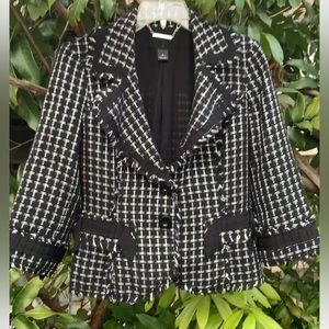 ✨⚡️💥 White House Black Market Fringe houndstooth Tweed Blazer